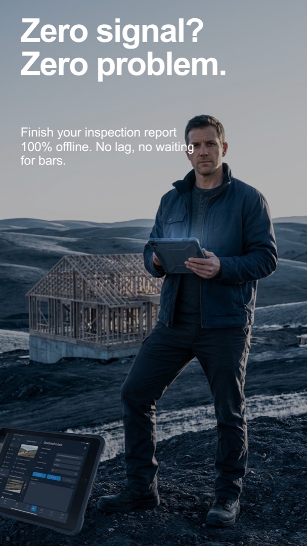 Inspector finishing report on rocky terrain with no cell signal